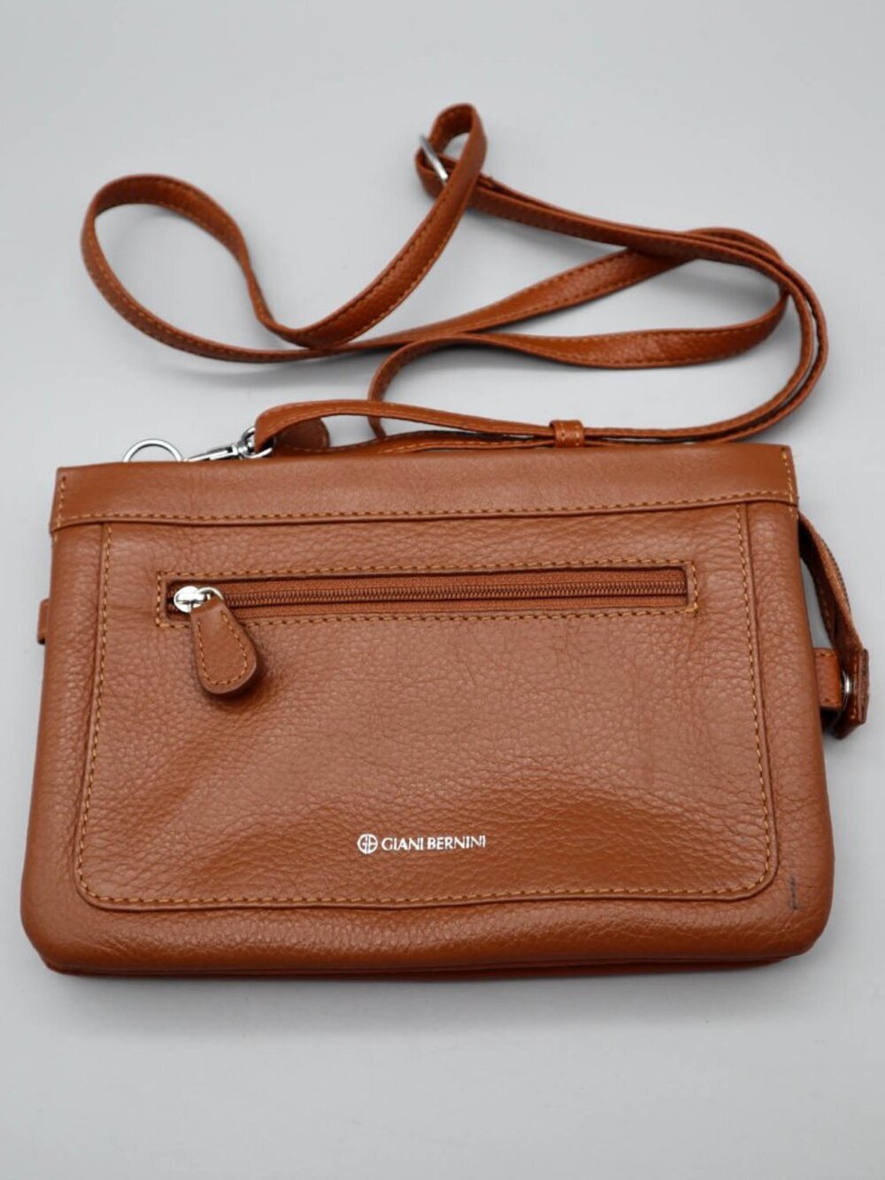 Giani Bernini Softy Pebbled Leather Crossbody Wallet Mini Bag Cognac Brown